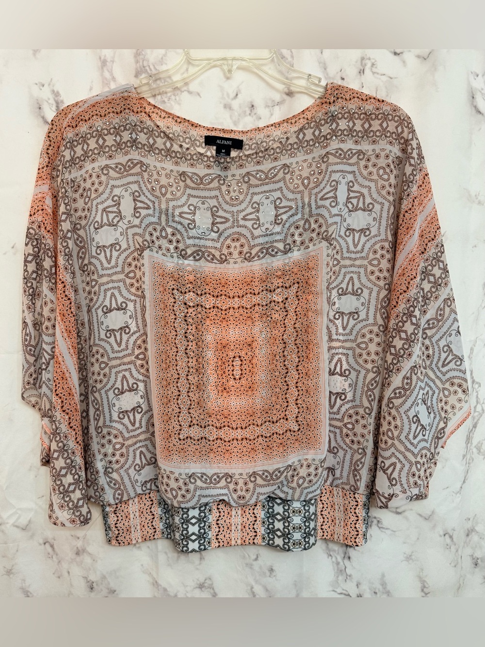 Alfani Peach and Beige Printed Boho Tunic